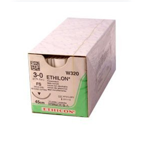 J&J Ethilon Suture - 26mm 45cm - 3.0USP 12pc/Box #W320